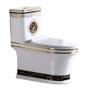 <span class=keywords><strong>Cuvette</strong></span> de toilettes WC moderne allongée dorée, structure monobloc à poser au sol, double chasse, évacuation en P, pour salle de bain - Product Image 3