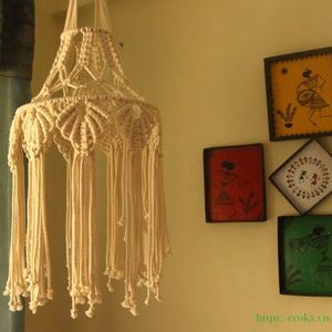 Customizable <b>Boho</b> <b>Light</b> Cotton <b>Ceiling</b> Lamp Shade and Modern Style with Tassel Fringe Macrame for Home Decor - Product Image 5