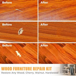 Kit de réparation pour meubles en bois : retouche, remplissage des rayures, fissures et décolorations sur armoires, sols, portes et surfaces de table - Product Image 5