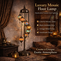 Lampe de sol en mosaïque turque, en verre fait main, style bohème, luminaire décoratif pour la décoration de la maison