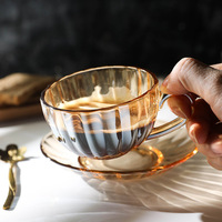 Luxe Vintage Citrouille Verre Café Thé Tasse Soucoupe Ensemble Petit Délicat Or Jante Après-Midi Thé Latte Ménages Hospitalité Tasse