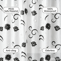 Rideau de douche imperméable en PEVA noir à motif floral renforcé avec œillets en acier inoxydable, idéal pour la maison et les cadeaux