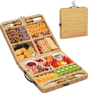 Boîte cadeau pliable pour plateau à fromage, plateau à charcuterie pour pique-nique avec couteau de service, ensemble de plateau à charcuterie et à fromage pour voyage - Product Image 1