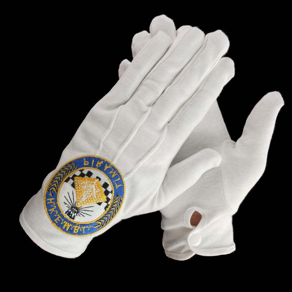 Белые масонские перчатки из 100% хлопка с вышивкой