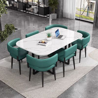 Table à manger minimaliste avec plateau en marbre, 6 places, design moderne pour la maison, l'hôtel et l'hôpital, avec un ensemble de chaises de salle à manger