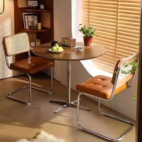 Table de restaurant de style vintage français pour la maison, petit appartement, balcon, acier inoxydable, plateau carré en bois artificiel, marque MJ
