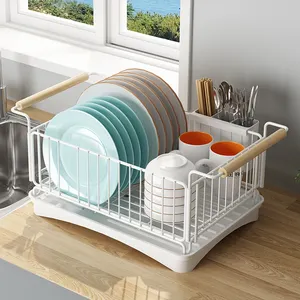 Escurridor de platos desmontable para fregadero de cocina, escurridor y soporte de utensilios con caño giratorio ajustable