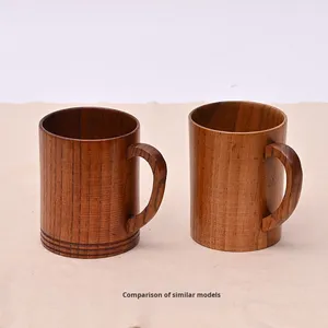 Taza de café de madera maciza Vintage creativa personalizada con mango antiescaldado, descuento a granel para tazas y platillos de té - Product Image 3