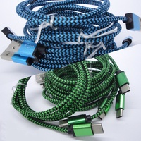 Kabel Data Tipe-C 1m 3 Kaki Berbahan Nilon Kepang dan Aluminium Alloy, Kabel Pengisi Daya Micro-USB 3 Kaki dengan Konektor Kepala USB Tipe C