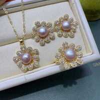 Ensemble de bijoux de luxe en zircon incrusté de perles d'eau douce véritables bijoux en plaqué or et argent à la mode bijoux naturels Peal