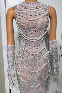 Vestido de Cóctel Elegante para Mujer con Decoración de Pedrería, Perlas de Lujo y Cuello Francés - Product Image 4