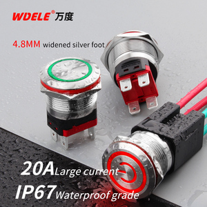 Wd22mm kim loại đẩy nút chuyển đổi hiện tại 20A thép không gỉ tự khóa ngay lập tức dẫn nổi bật IP65 - Product Image 3