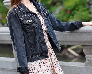 Nouveau femmes Denim <span class=keywords><strong>veste</strong></span> perlée perle lâche automne manteaux perle court élégant <span class=keywords><strong>mariage</strong></span> Denim <span class=keywords><strong>veste</strong></span> femmes - Product Image 3