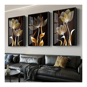 3 pièces de <span class=keywords><strong>peinture</strong></span> sur toile murale à fleurs noires <span class=keywords><strong>et</strong></span> dorées, décoration de salon, affiche <span class=keywords><strong>abstraite</strong></span> moderne, <span class=keywords><strong>peinture</strong></span> décorative pour la maison - Product Image 1