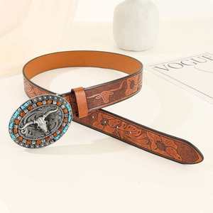 <span class=keywords><strong>Ceinture</strong></span> en cuir PU style Cowboy Punk Vintage Rétro Western Denim avec <span class=keywords><strong>grande</strong></span> plaque sculptée et boucle en alliage, largeur 3,8 cm, longueur 120 cm - Vente Flash - Product Image 3