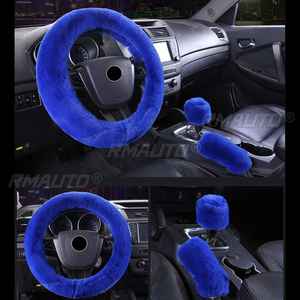 Ensemble de 3 housses de volant en fourrure, véritable peau de mouton, pelucheuse, chaude et moelleuse, accessoires de voiture pour femmes et filles, livraison gratuite - Product Image 3