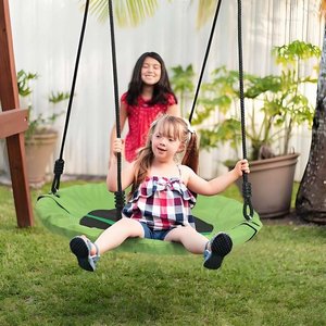 Round Tree <b>Swing</b> Outdoor Kids Seesaw Seat Textilene Fabric Alloy <b>Frame</b> Adjustable Height <b>for</b> Garden Playground - Product Image 5