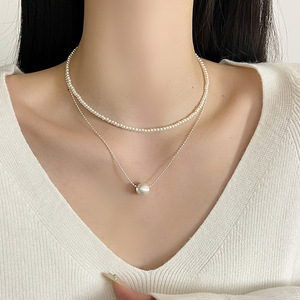 Collier en argent brossé en forme de cœur, un accessoire de chaîne de clavicule à <span class=keywords><strong>double</strong></span> couche de luxe haut de gamme, de niche et léger pour <span class=keywords><strong>femme</strong></span> - Product Image 1