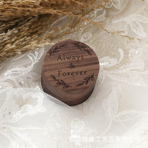 Engraved Wooden <b>Ring</b> <b>Box</b> Round Flip Top Engagement Jewelry Display Gift <b>Box</b> Elegant Customizable Heze Origin - Product Image 3