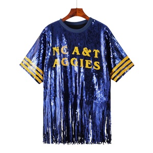 Custom Team Logo Bling <strong>Sequin</strong> T-shirt AGGIE Tassels <strong>Sequin</strong> Jersey Dress Fringed <strong>Top</strong> - Product Image 3