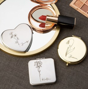 Customized Wedding Favor Gold Metal Compact Mirror Bridal Shower Mirror Travel Portable Face Makeup Pocket Mirror