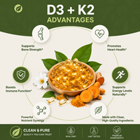 Capsule de vitamine D3 naturelle K2 MK7 B12, soutien à l'absorption du calcium, OEM ODM, étiquette privée, complément nutritionnel quotidien pour adultes