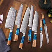 Ensemble de couteaux de cuisine professionnels de haute qualité, 7 pièces, en acier Damas, lame fixe et affûtée, forgée sur mesure