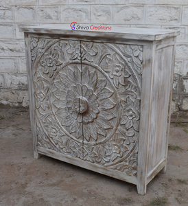 Armoire en bois de manguier massif sculpté à la main, style industriel vintage indien, vente en gros - Product Image 2