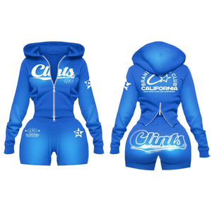 Ensemble deux pièces décontracté et confortable pour le sport, la course à pied et le quotidien – Ensemble crop top à capuche et short pour femme, best-seller - Product Image 1