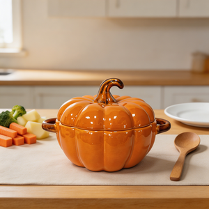 Ciotola in Ceramica a Forma di <span class=keywords><strong>Zucca</strong></span> Personalizzata con Coperchio, Pentola Creativa per Zuppa di Verdure, Contenitore per Alimenti per la Stagione Autunnale - Product Image 5