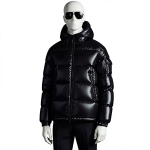 Veste matelassée à capuche noire pour homme, fermeture éclair, rembourrage en duvet, coupe-vent, manteau d'hiver, style décontracté - Product Image 1