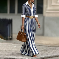 Robes maxi à col rayé, sans ceinture, à boutons contrastés, coupe ample, style A-line