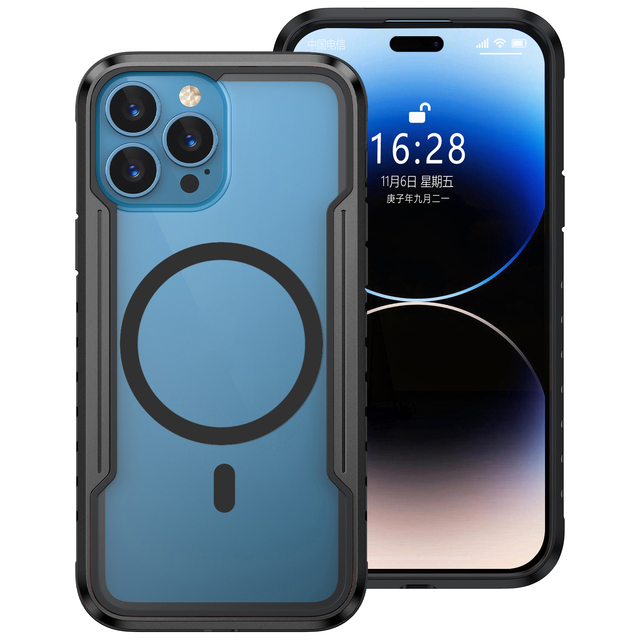 IPhone15 Pro Magnetic Mobile Phone Cover Clear iPhone Black Shockproof Anti-scratch Case for IPhone15 14 13 Pro Max