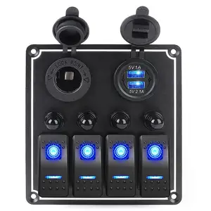 Marine Switch Panel 12V USB Voltameter Waterproof 4 Gang Buttons Switch Panel For Marine Yacht LED Light Switch Board