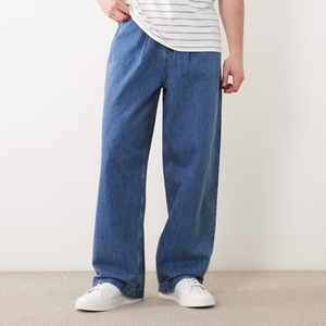 Jean baggy vintage bleu moyen pour homme, taille haute, coupe droite, collection Printemps-Été 2026, le plus vendu - Product Image 1