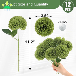 Boule de Chrysanthèmes Artificiels, Fleurs en Soie Verte pour la Maison, Arrangement Floral, St Patricks Day, Décor de Table, 12 Pièces - Product Image 2