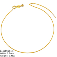 Bracelet chaîne blé ajustable 0,5 mm en or jaune 18 carats (AU750) avec perles coulissantes – Vente en gros pour fournisseurs de bijoux
