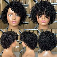 Perruque Courte Pixie d'Été en Cheveux Humains Brésiliens, Densité 180%, Noir Naturel, Perruque à Fermeture, Cheveux Bouclés pour Femmes, Style Jerry Curl