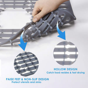 Tapis de protection en silicone pour évier de cuisine, style classique, antidérapant, avec grille de drainage arrière, découpable, accessoire de protection - Product Image 4