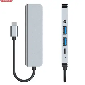 Jumon Typ C Hub USB 3.0-Anschlüsse PD-Aufladung 3.5 Aux-Adapter für Telefon dock 4K HDTV Android-zu-USB-Adapter 5 in 1 USB-Hub