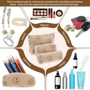Trousse de Maquillage en Velours Côtelé Esthétique pour Femmes, Sacs à Main, Sacs à Bandoulière, Motifs Points Souriants, Organisateur de Maquillage, Sac de Rangement, Étui pour Filles - Product Image 3