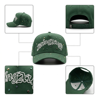 Casquette de baseball 5 panneaux vert forêt personnalisable avec logo 2026, broderie 3D, strass multicolores de luxe, profil haut, snapback A-Frame