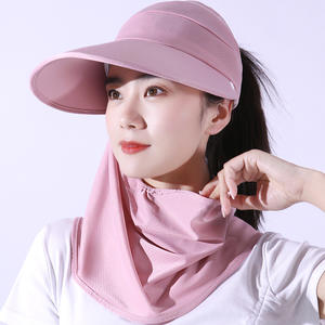 Chapeau de <span class=keywords><strong>soleil</strong></span> à large bord pour femmes OEM avec couverture de visage détachable Chapeau d'été extérieur avec protection UV Queue de cheval Chapeau de pêche à séchage rapide - Product Image 3