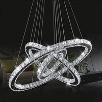 Lustre rond moderne en cristal LED pour la maison et le bureau, hauteur réglable, intensité variable, acier inoxydable chromé