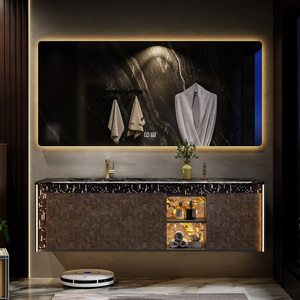 Set Mobile Bagno Stile Hotel con Lavabo in Ceramica Effetto Marmo, Armadietto <span class=keywords><strong>a</strong></span> <span class=keywords><strong>Specchio</strong></span> Smart da Parete, Personalizzabile di Alta Gamma con Funzionalità Smart - Product Image 2