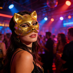 Masque de chat style boule disco - Costume d'animal réfléchissant et mignon pour fête à thème, boîte de nuit, rave, accessoire d'Halloween - Product Image 5