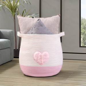 High Quality Laundry <b>Basket</b> Love Toy Clothes Cotton <b>Foldable</b> Hamper Rope Woven Storage <b>Basket</b> for Kid's Room - Product Image 3