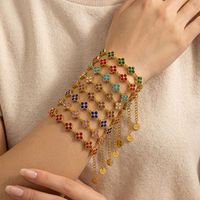 Bracelet trèfle à quatre feuilles en acier inoxydable plaqué or Resoul, anti-ternissement, pour femme, avec chaîne en zircon, bijou de main
