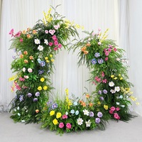 NINI Factory Arche florale en tissu de soie vert avec roses et hortensias artificiels, pour aménagement de mariage en extérieur, décoration de porte, Saint-Valentin