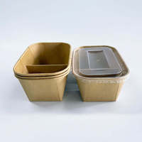 Boîte à lunch octogonale biodégradable à double compartiment en papier kraft, boîte rigide, vaisselle jetable, réchauffable, pour frites et nouilles